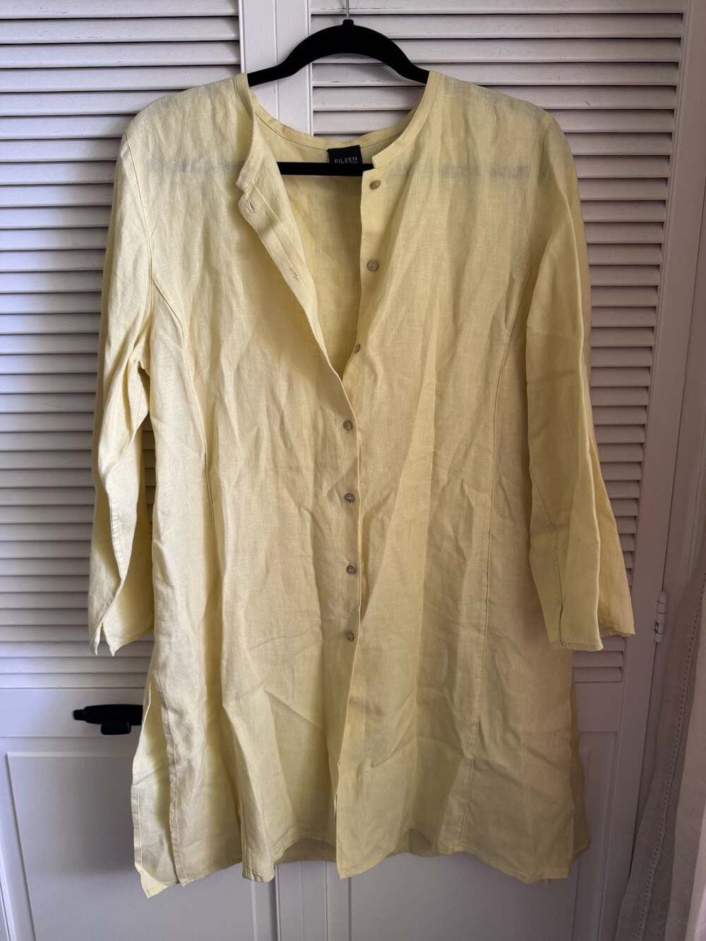 Eileen Fisher Yellow 100% Linen Button-Down Tunic Shirt
